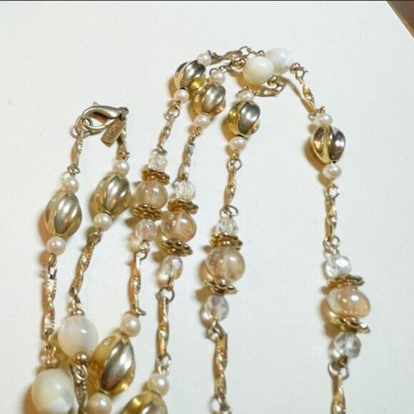 VINTAGE SIGNED "1928" AB GLASS & PEARL 35" NECKLACE - Picture 7 of 7